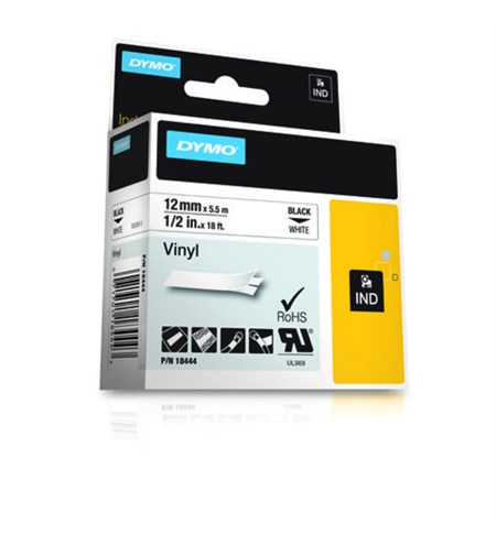 18444 Dymo Industrial Vinyl Labels, 12mm x 5.5m